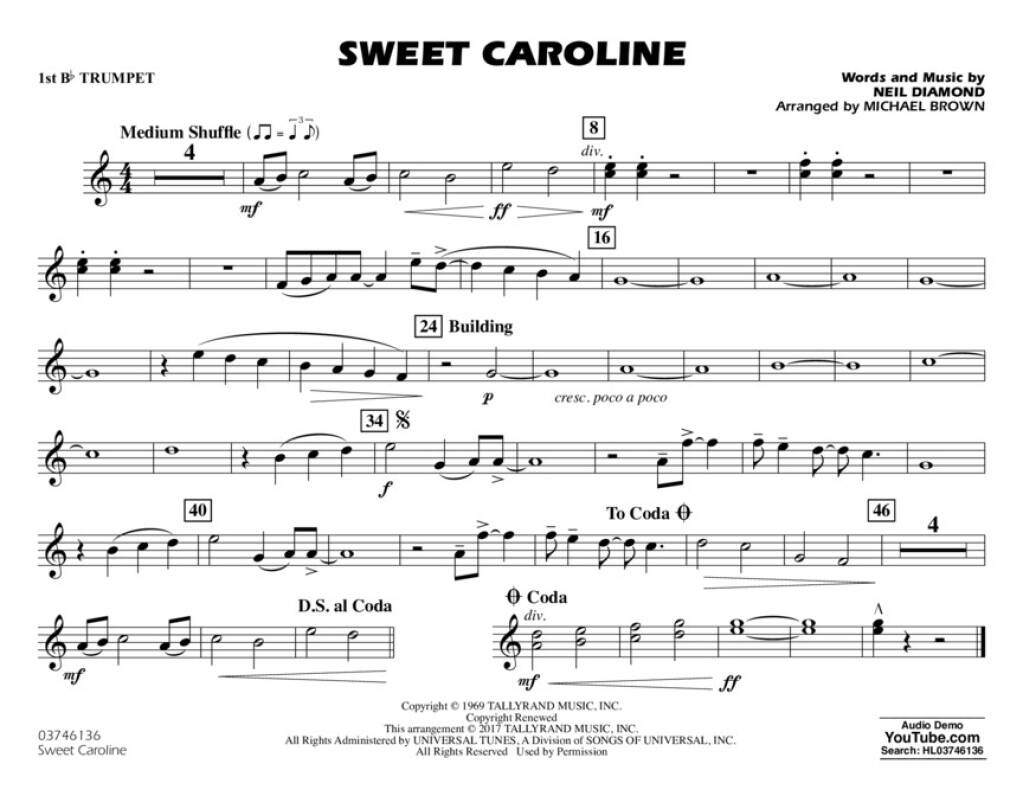 Neil Diamond: Sweet Caroline: (Arr. Michael Brown): Marching Band