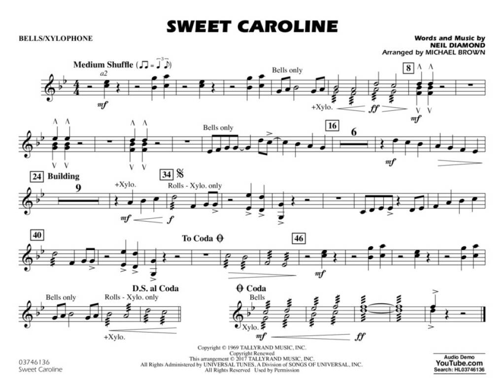 Neil Diamond: Sweet Caroline: (Arr. Michael Brown): Marching Band