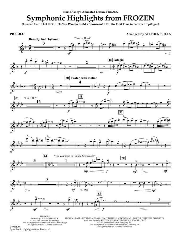 Symphonic Highlights from Frozen: (Arr. Stephen Bulla): Orchestre d'Harmonie