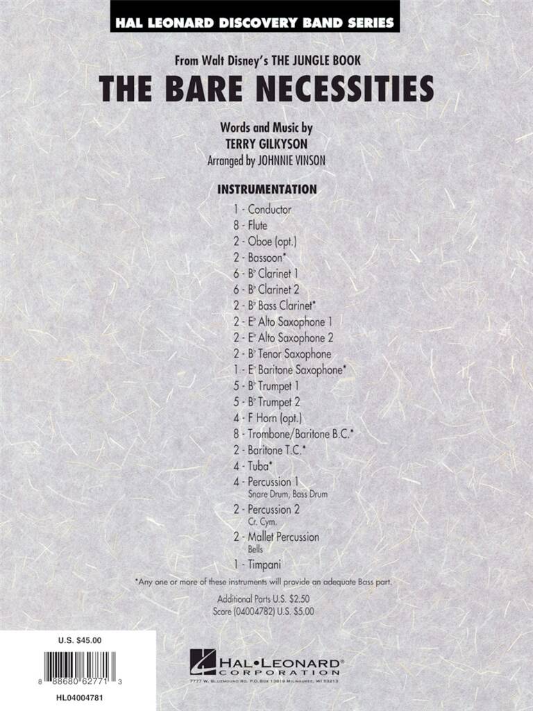 Terry Gilkyson: The Bare Necessities: (Arr. Johnnie Vinson): Orchestre d'Harmonie
