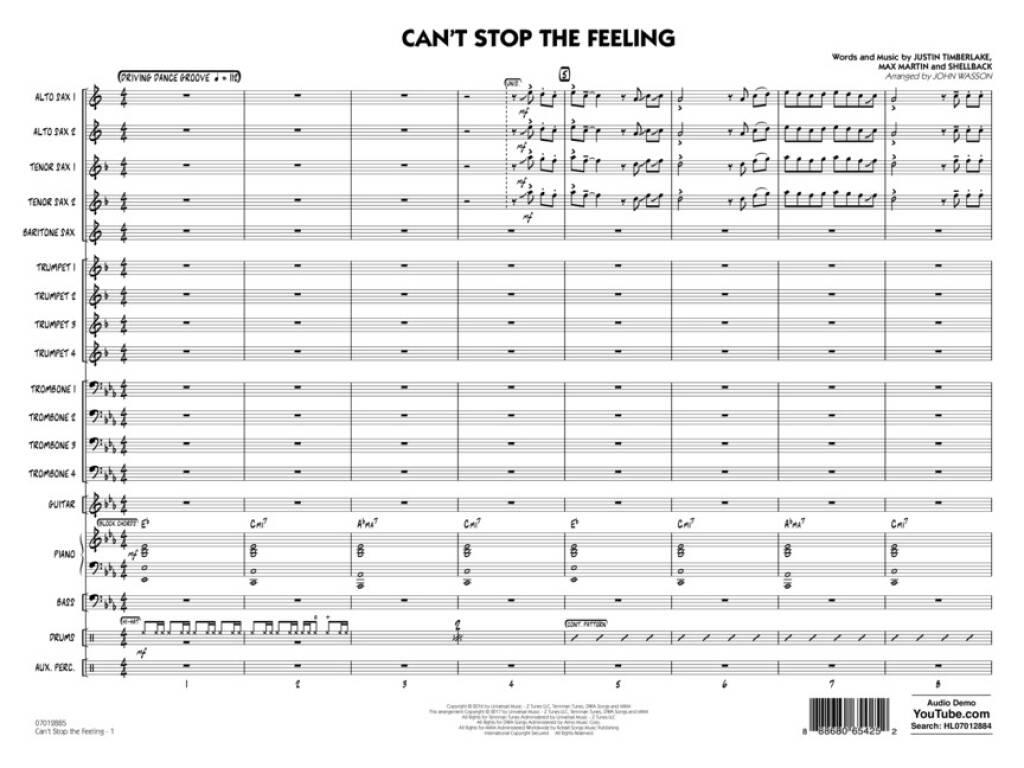 Can't Stop the Feeling: (Arr. John Wasson): Jazz Band