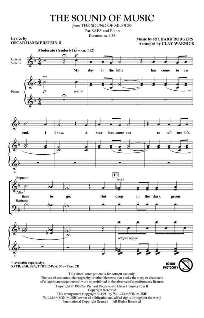 Oscar Hammerstein II: The Sound of Music: (Arr. Clay Warnick): Chœur Mixte et Piano/Orgue