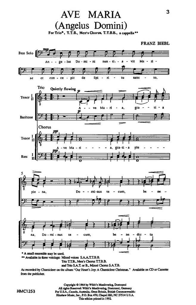 Franz Biebl: Ave Maria: Voix Basses et Accomp.