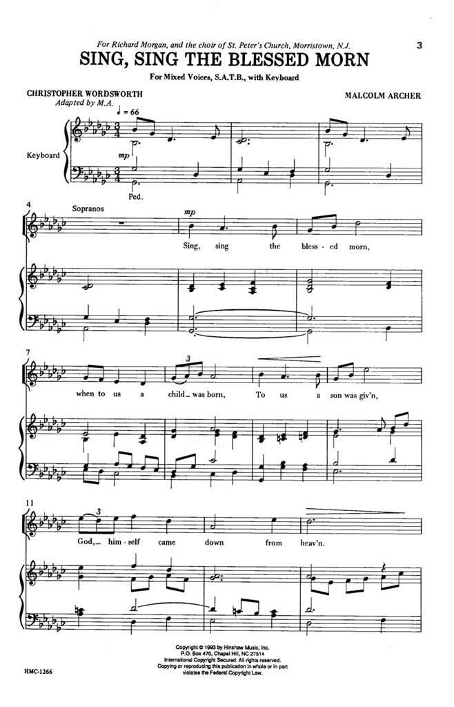 Malcolm Archer: Sing, Sing The Blessed Morn: (Arr. Malcolm Archer): Chœur Mixte et Piano/Orgue