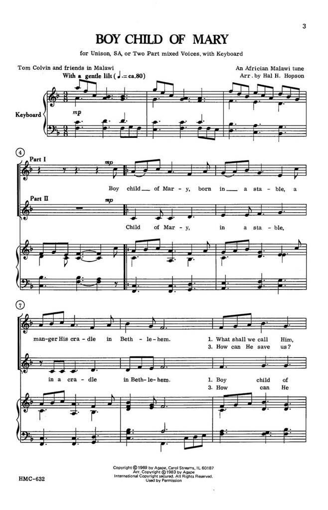 Boy Child Of Mary: (Arr. Hal H. Hopson): Chœur Mixte et Piano/Orgue