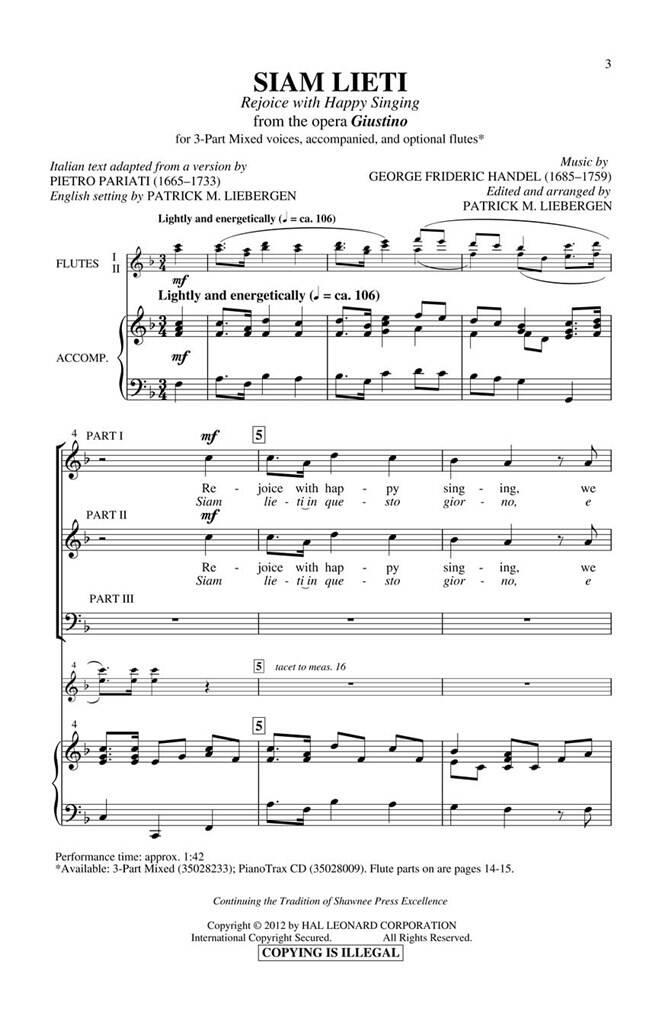 Georg Friedrich Händel: Siam Lieti: (Arr. Patrick M. Liebergen): Chœur Mixte et Accomp.