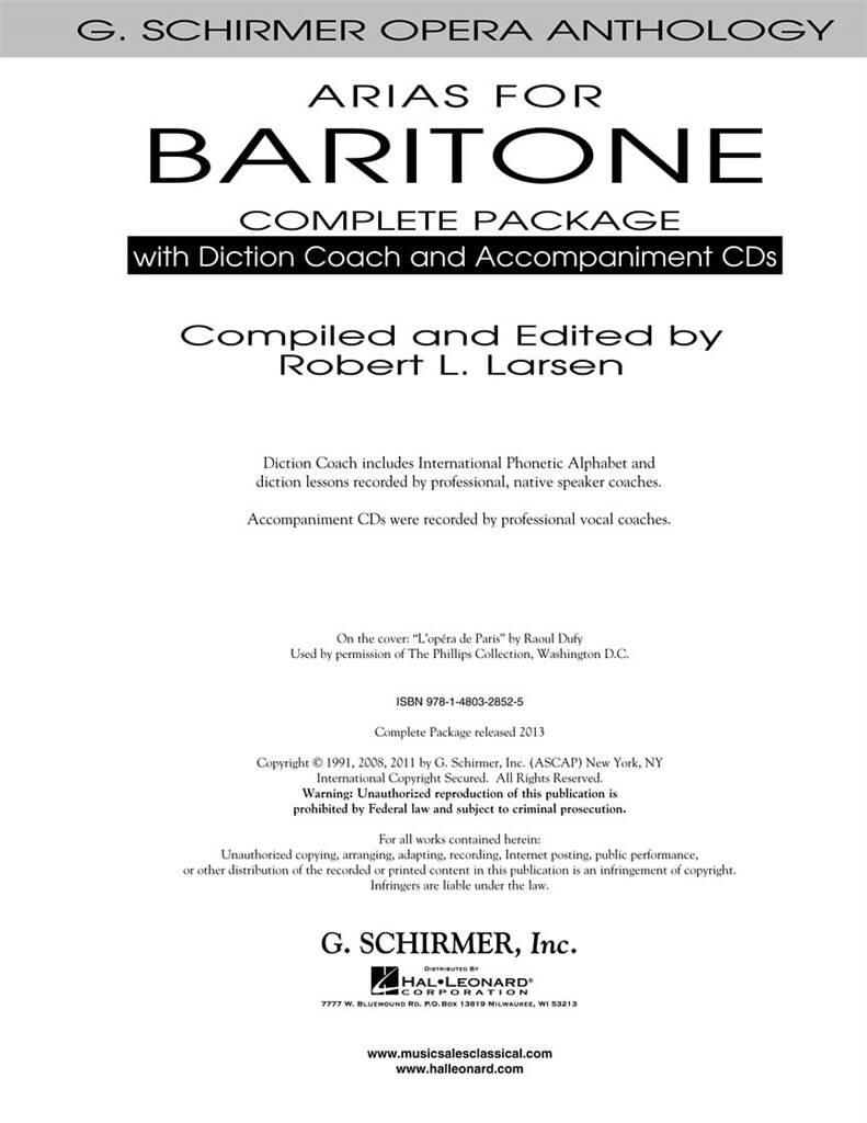 Arias For Baritone - Complete Package: Chant et Piano