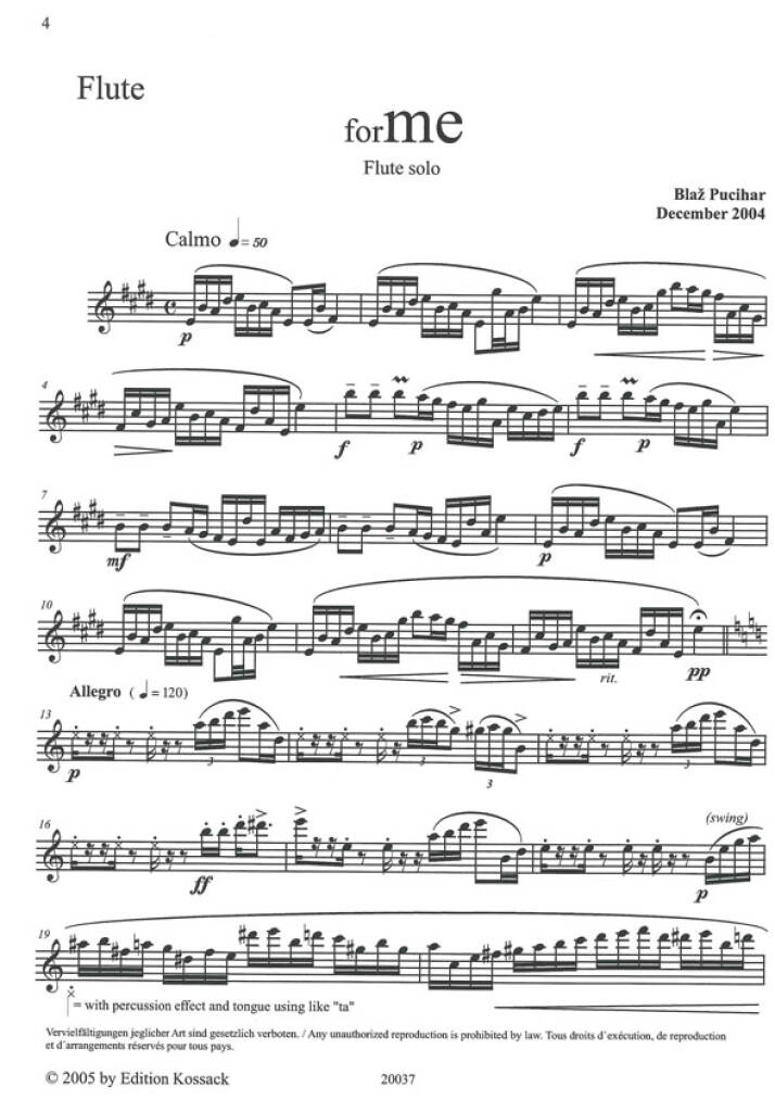 Pucihar: for Me: Solo pour Flûte Traversière