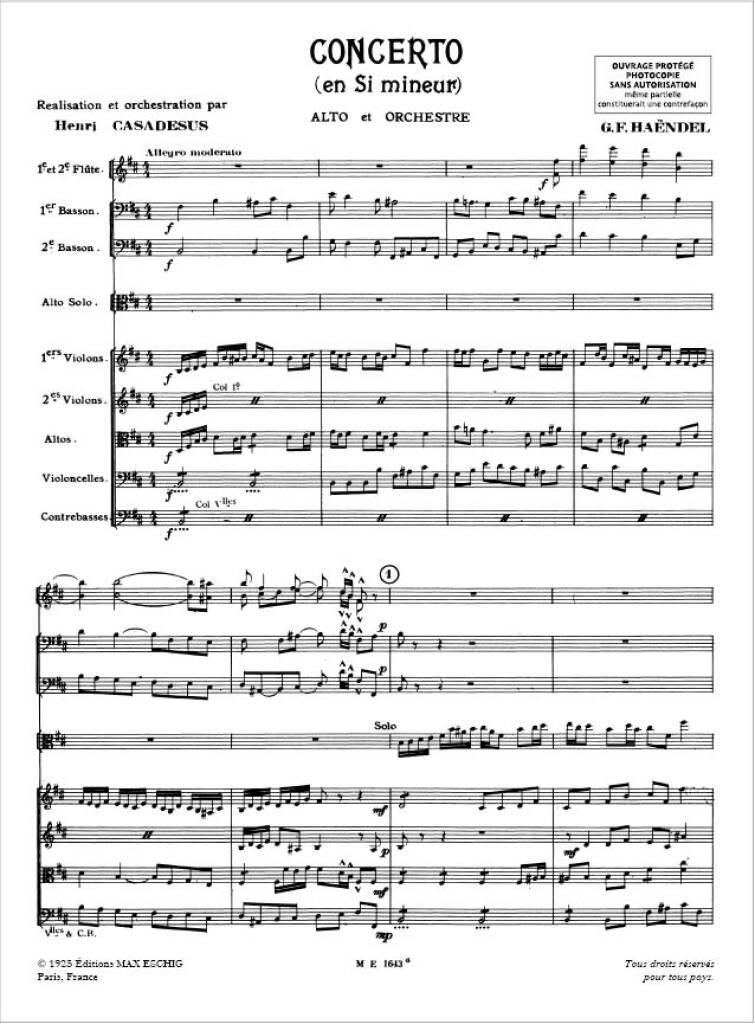 Georg Friedrich Händel: Concerto En Si Mineur Pour Alto Partition: Alto et Accomp.
