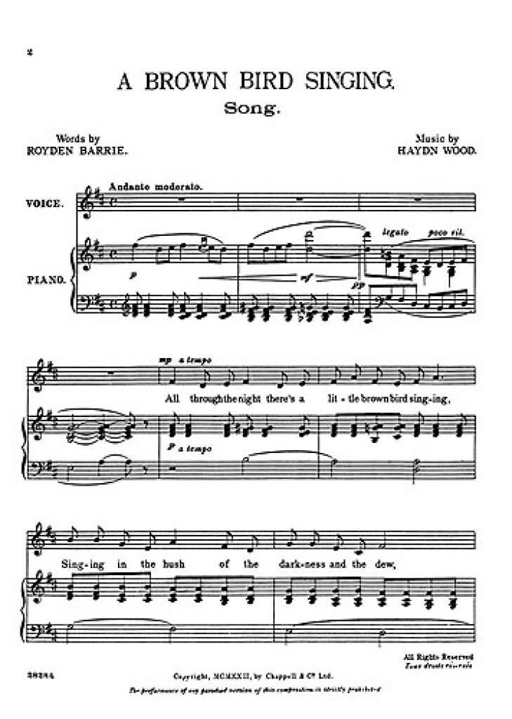 Haydn Wood: A Brown Bird Singing: Chant et Piano