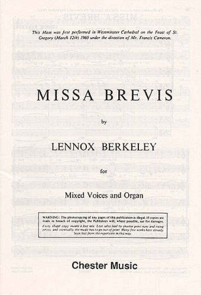 Lennox Berkeley: Missa Brevis Op.57 (Original Latin Version): Chœur Mixte et Piano/Orgue