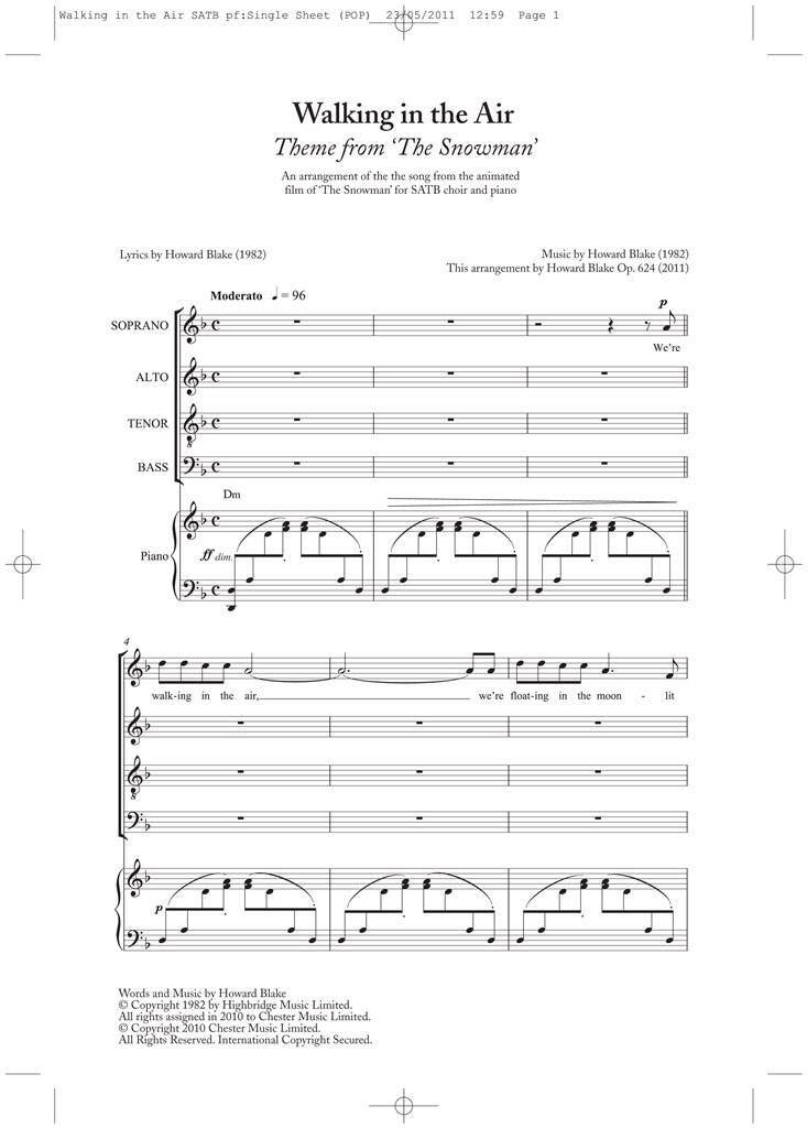 Howard Blake: Walking In The Air (The Snowman) - SATB/Piano: Chœur Mixte et Piano/Orgue