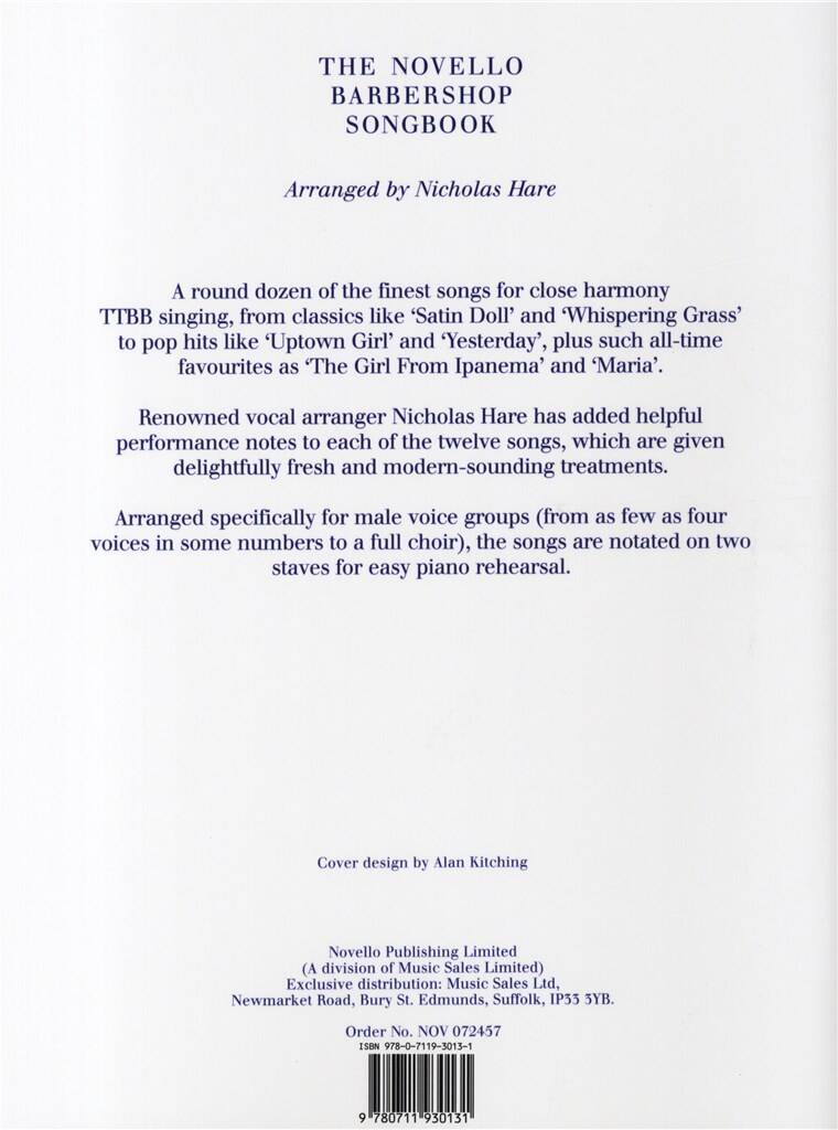 The Novello Barbershop Songbook: (Arr. Nicholas Hare): Voix Basses et Accomp.
