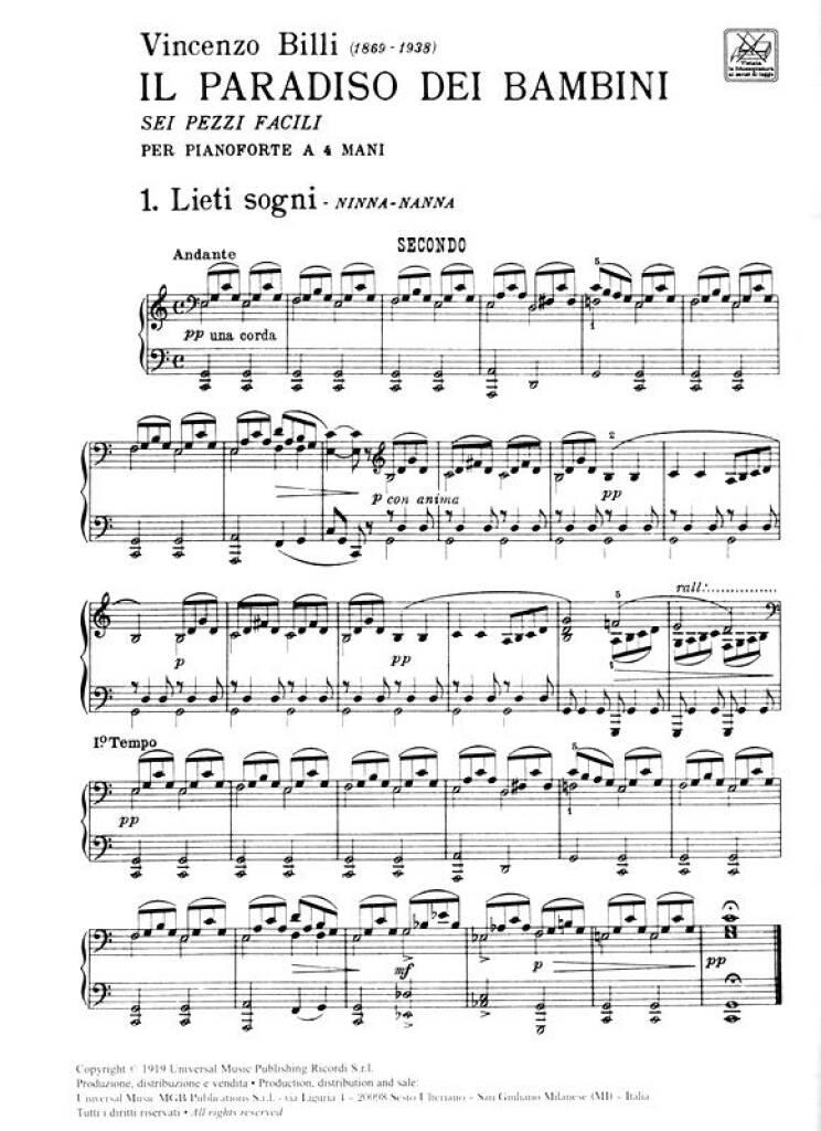 Vincenzo Billi: Il Paradiso Dei Bambini: Piano Quatre Mains