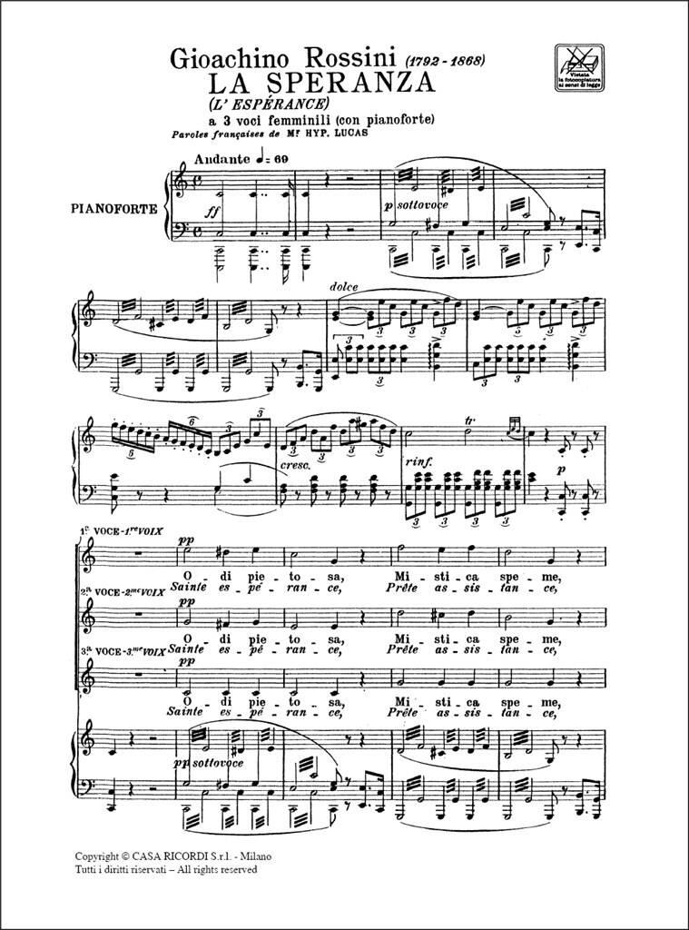Gioachino Rossini: La Speranza: Voix Hautes et Piano/Orgue