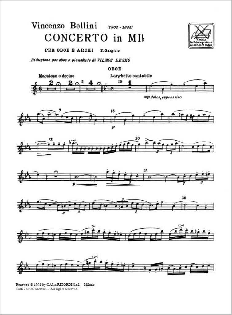 Vincenzo Bellini: Concerto In Mi Bemolle Per Oboe E Archi: Hautbois et Accomp.