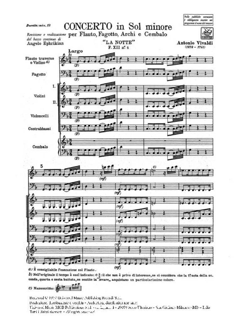 Antonio Vivaldi: Concerto g-minor RV 104 La Notte: Orchestre et Solo