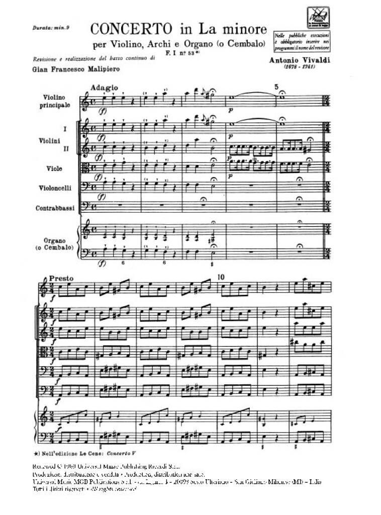 Antonio Vivaldi: Concerto Per Violino, Archi E BC: In La Min Rv 358: Cordes (Ensemble)
