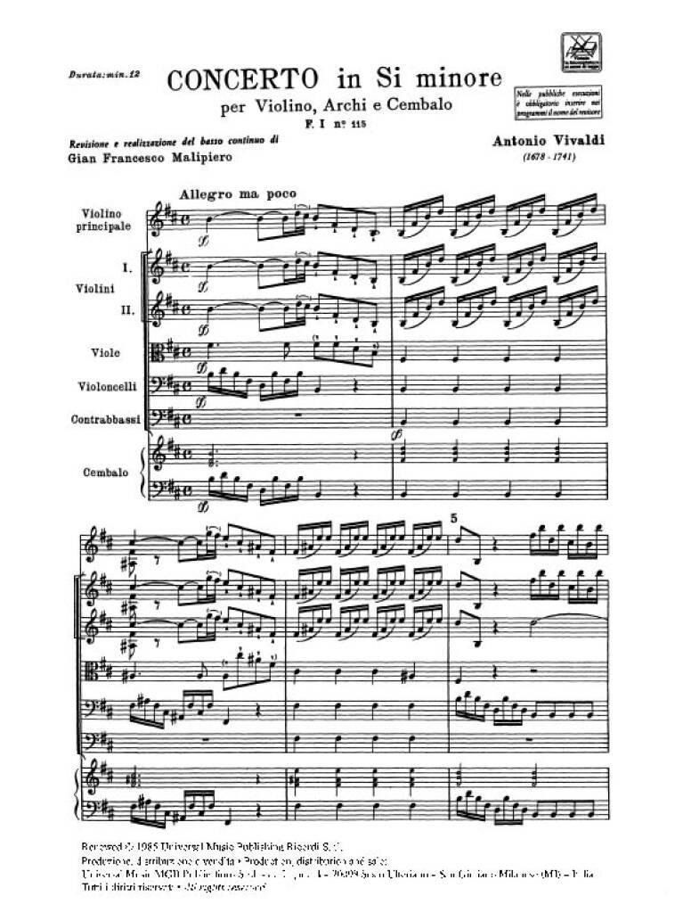 Antonio Vivaldi: Concerto Per Violino, Archi E BC In Si Min. Rv 386: Cordes (Ensemble)
