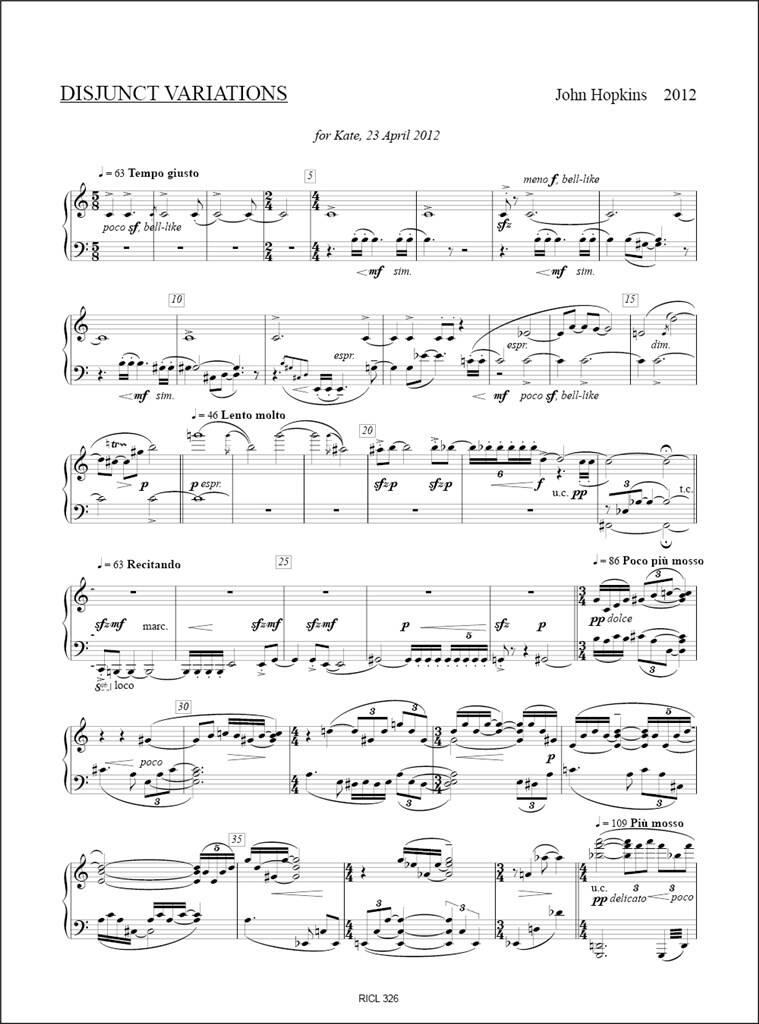 John Hopkins: Disjunct Variations: Solo de Piano