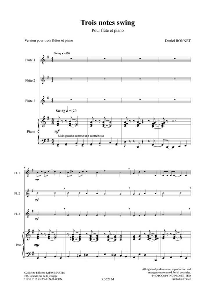 Daniel Bonnet: Trois Notes Swing: Flûtes Traversières (Ensemble)