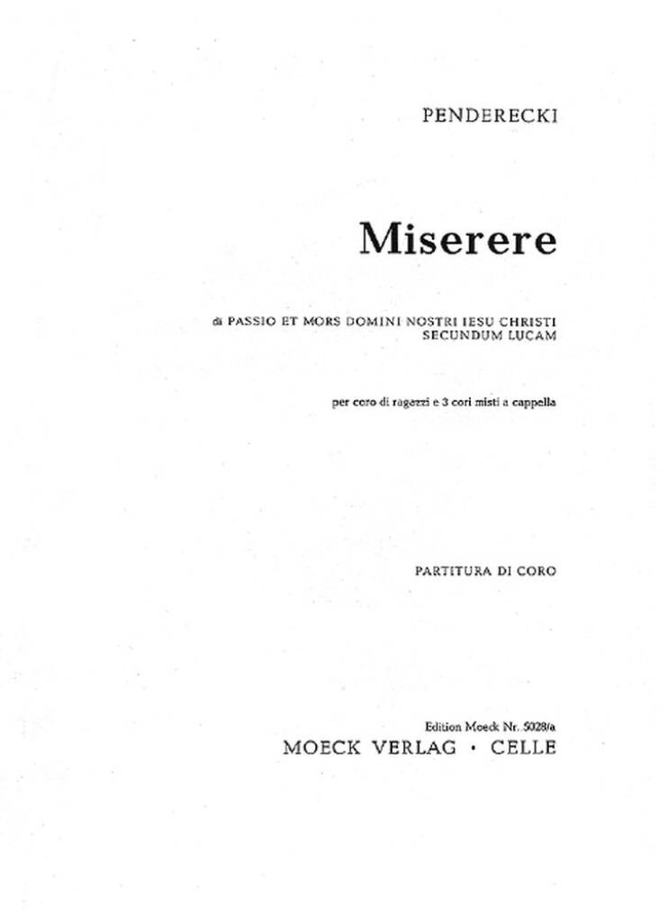 Krzysztof Penderecki: Miserere: Chœur d'Enfants et Accomp.