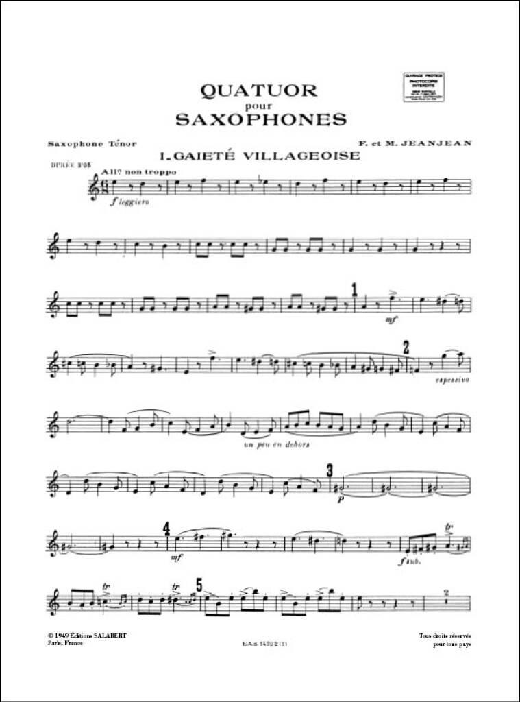 F. Jeanjean: Quatuor Pour Saxophones Partition Et Parties: Saxophones (Ensemble)