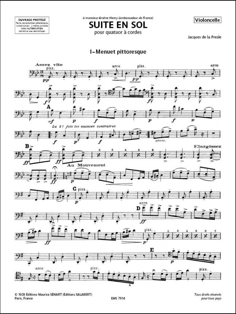 Jacques de la Presle: Suite En Sol 2 Violons Alto Et Vlc Materiel: Quatuor à Cordes