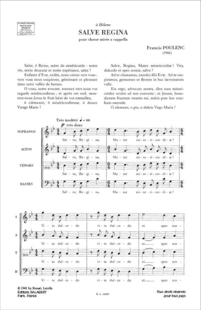 Francis Poulenc: Salve Regina: Chœur Mixte A Cappella