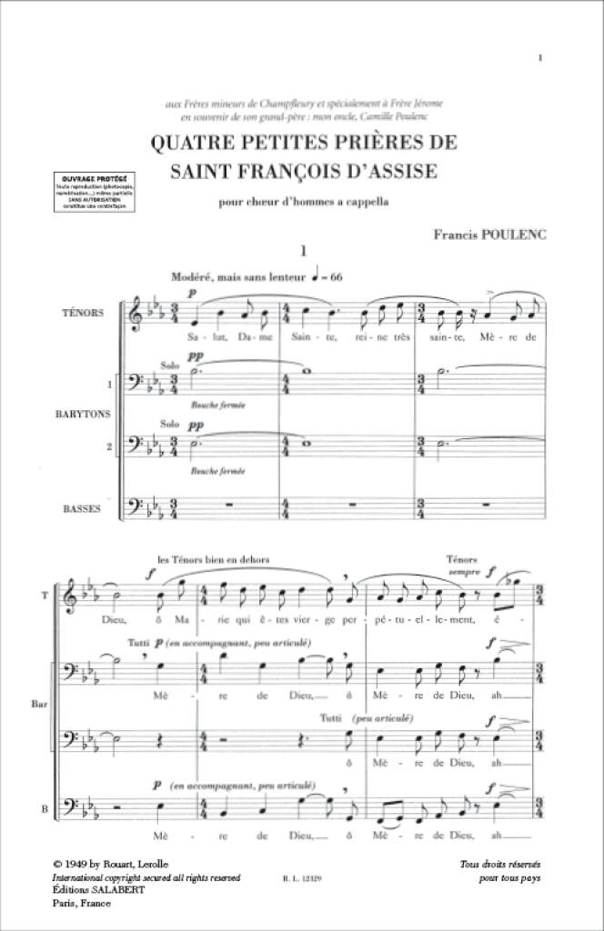 Francis Poulenc: 4 Petites Prieres De St Francois D'assise: Voix Basses A Capella