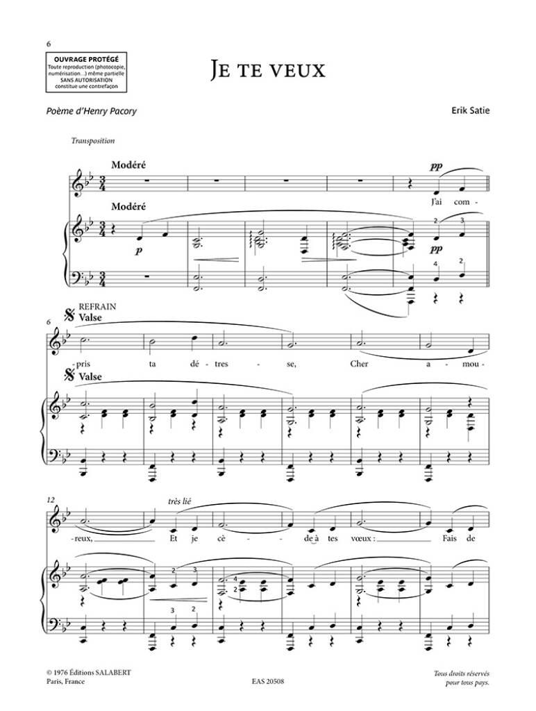 Erik Satie: Je te veux (Medium/Low Voice): Chant et Piano