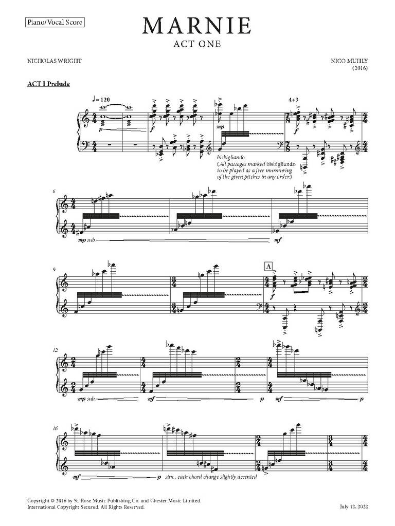 Nico Muhly: Marnie (Vocal Score): Chœur Mixte et Piano/Orgue