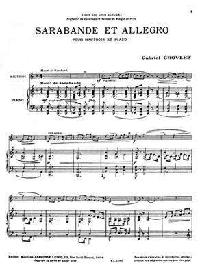 Gabriel Grovlez: Sarabande et Allegro pour Hautbois et Piano: Hautbois et Accomp.