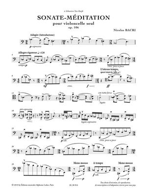 Nicolas Bacri: Sonate-Méditation for Solo Cello Op.106c: Solo pour Violoncelle