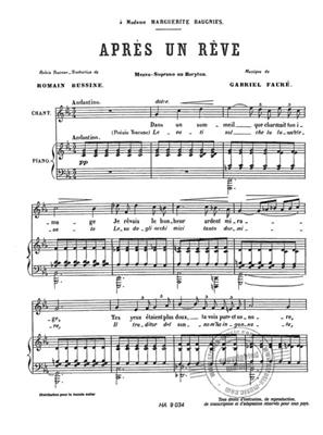 Gabriel Fauré: Après Un Rêve Pour Mezzo-Soprano Ou Baryton: Chant et Piano