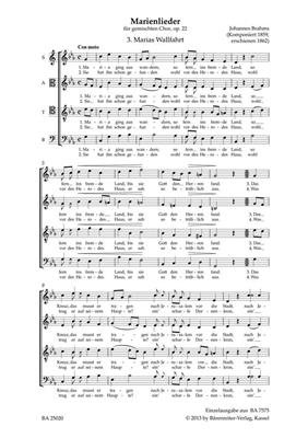 Johannes Brahms: Marias Wallfahrt: Chœur Mixte A Cappella
