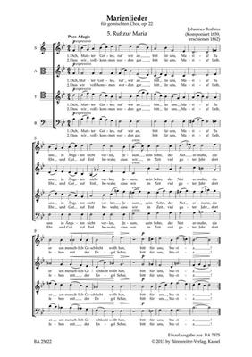 Johannes Brahms: Ruf zur Maria: Chœur Mixte A Cappella