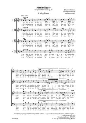 Johannes Brahms: Magdalena: Chœur Mixte A Cappella