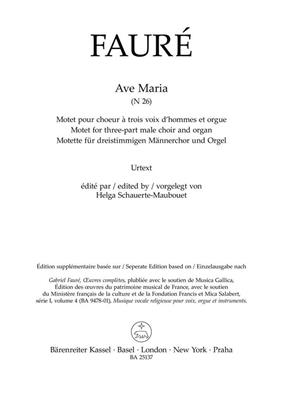 Gabriel Fauré: Ave Maria: Voix Basses et Piano/Orgue