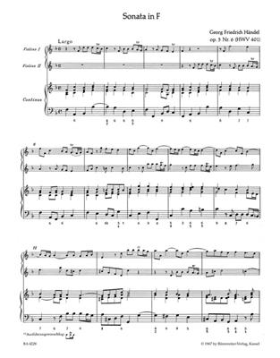 Georg Friedrich Händel: Three Trio Sonatas for Two Violins: Ensemble de Chambre