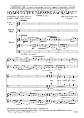James MacMillan: Hymn To The Blessed Sacrament: Chœur Mixte et Piano/Orgue