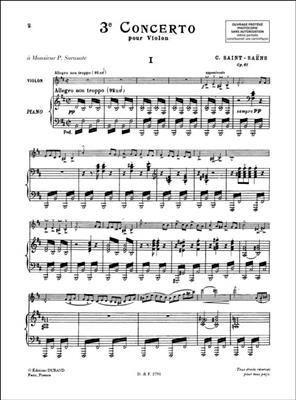 Camille Saint-Saëns: Concert 3 Opus 61: Violon et Accomp.