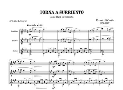 Ernesto Di Curtis: Torna A Surriento: (Arr. Luc Lévesque): Ensemble de Chambre