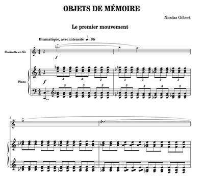 Nicolas Gilbert: Objets de mémoire: (Arr. Jean-Guy Boisvert): Clarinette et Accomp.
