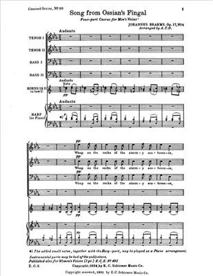 Johannes Brahms: Song from Ossian's Fingal, Op.17/4: (Arr. A. T. Davison): Voix Basses et Ensemble