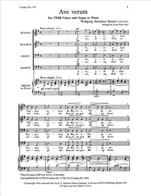 Wolfgang Amadeus Mozart: Ave verum Corpus: (Arr. Louis Victor Saar): Voix Basses A Capella