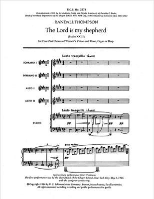 Randall Thompson: The Lord Is My Shepherd: Voix Hautes et Piano/Orgue