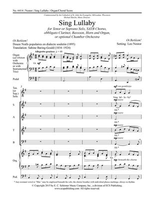 Leo Nestor: Sing Lullaby: Chœur Mixte et Piano/Orgue