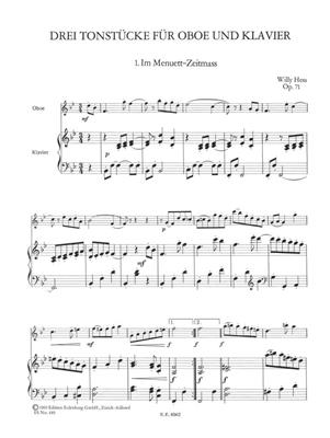 Willy Hess: Drei Tonstücke Für Oboe und Klavier: Hautbois et Accomp.