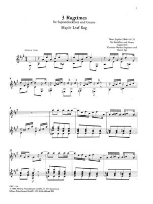 Scott Joplin: 3 Ragtimes Für Sopranblockflöte und Gitarre: Flûte à Bec Soprano et Accomp.